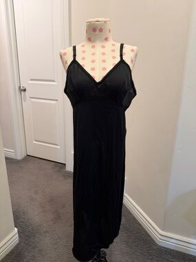 Lorraine Silky Black Full Slip with Lace Trim